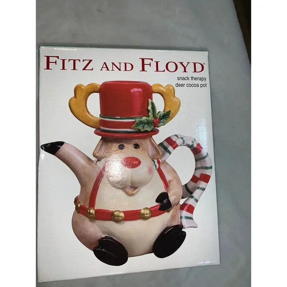 NEW IN BOX Fitz & Floyd Reindeer Cocoa Pot Teapot Christmas Festive Decor 9" - Picture 3 of 8